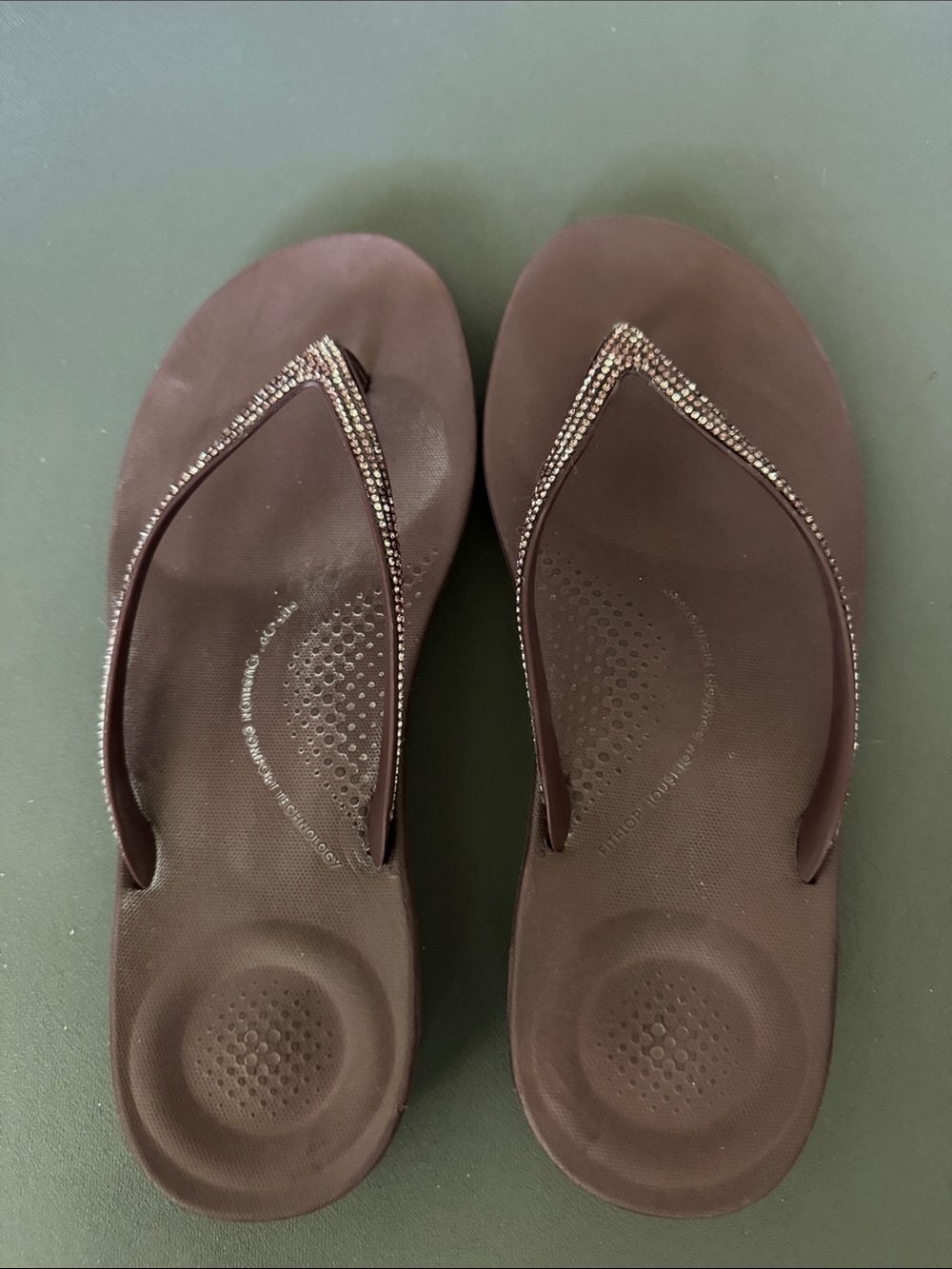 Fitflop Women's BrownComfort Flip Flops with Multicolored Embellished Straps